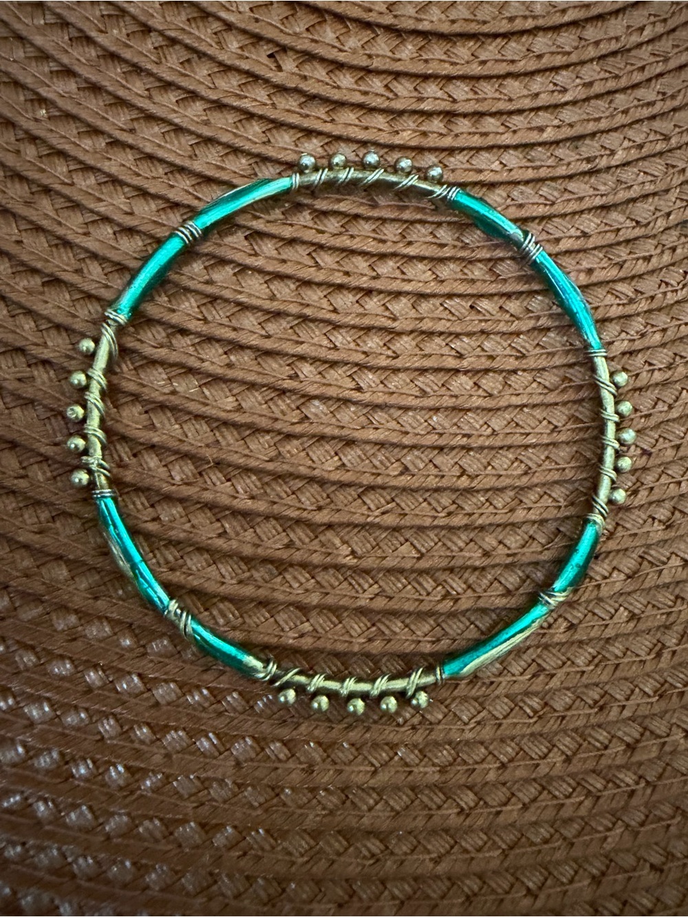 Vintage Green and Gold Women's Bangle Bracelet - Elegant Accent - Picture 1 of 4